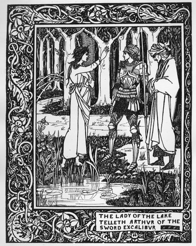 Die Dame vom See erzählt Arthur von dem Schwert Excalibur, Illustration aus 